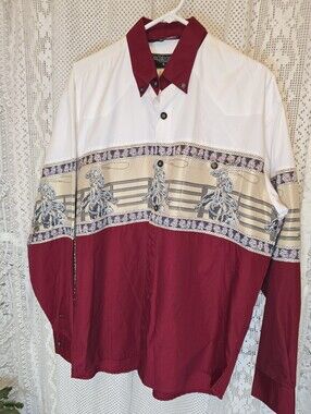Buffalo Country Western Wear, Vintage Western Button Down Cowboy Scene, Mens L